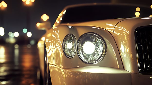 Luxury Car Headlights Shining Bright on a Moonless Night photo
