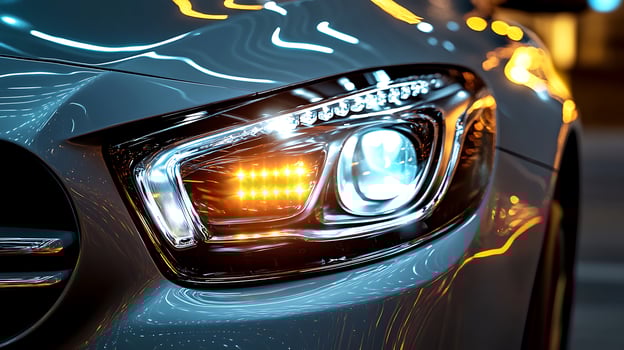 Close-Up View of a Headlight Highlighting Stunning Glass Patterns photo