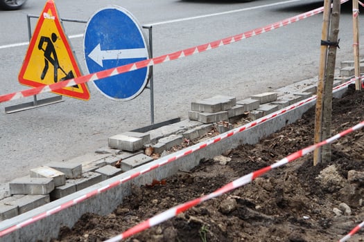 Road Construction Signage, Barriers, and Essential Safety Equipment for Urban Development photo