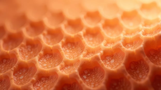 Close-up of a honeycomb texture with warm, golden tones photo