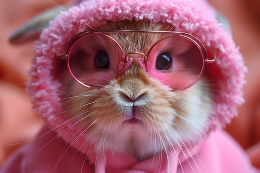 Adorable Bunny in Pink Glasses and Hoodie - Cute Animal Portrait for Posters and Cards photo