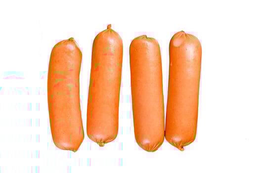Raw barbecue sausages bratwurst Isolated on white background, Top view. photo