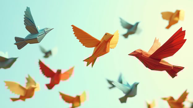 many pastel tone Miniature Traditional Japanese Origami Paper Cranes photo