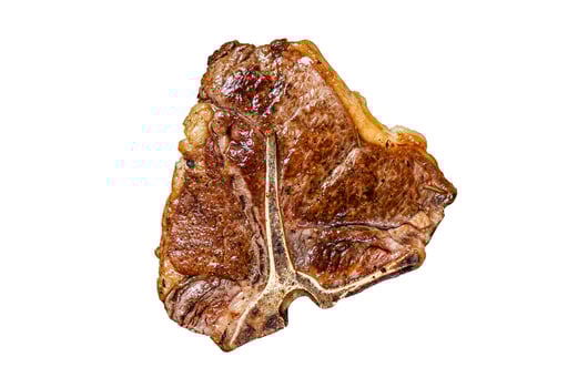 BBQ Grilled t-bone beef meat Steak with herbs Isolated on white background, top view. photo