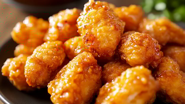Close-Up of Perfectly Cooked Chicken Fry, Hot and Golden photo