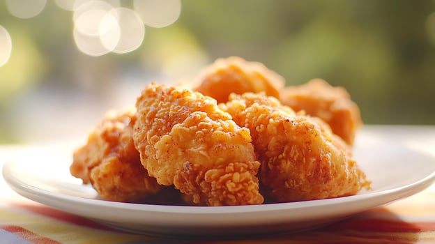 Close-Up of Fried Chicken Perfection with Mesmerizing Bokeh Backdrop photo
