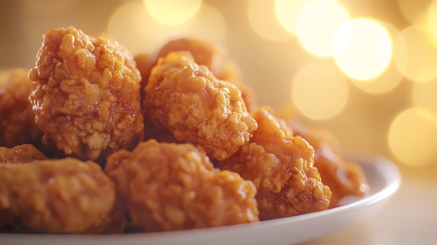 Perfectly Fried Chicken with a Soft, Bokeh Background Glow photo