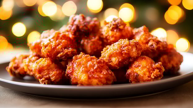 Juicy Fried Chicken on a Plate Surrounded by Bokeh Wonder photo