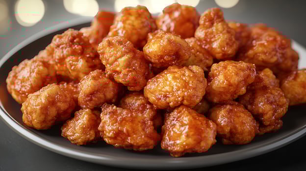 Crispy Chicken Fry, Plated Elegantly with Soft Bokeh Highlights photo