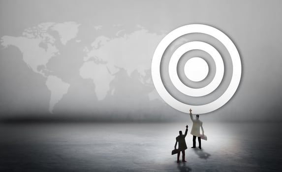 Businessman in new idea. Target hole, shape door - Innovation concept photo