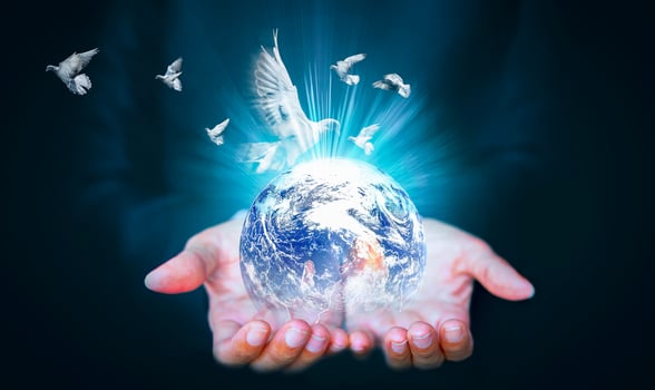 Bird and earth and doves concept of peace and harmony photo