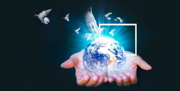 earth and doves concept of peace and harmony photo