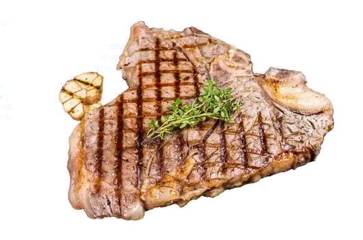 Grilled T-bone or Porterhouse beef meat Steak on a rack. Isolated, white background. photo