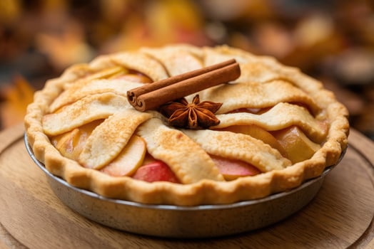 Mini apple pie decorated with cinnamon sticks and star anise for autumn festivities photo