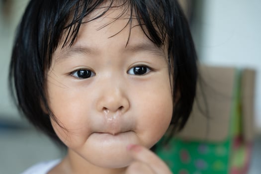 sick asian children sneezing and runny nose with seasonal influenza, allergic, high fever and influenza, resting, virus, coronavirus, feel illness, respiratory, flu, RSV photo
