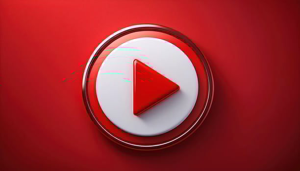 Red play button icon on white circle with red background photo