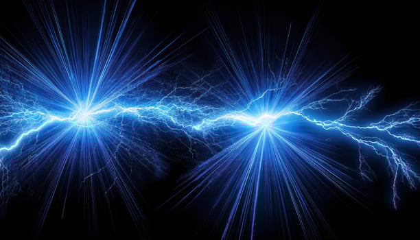 Electrifying blue lightning bolts sparking across a dark sky photo