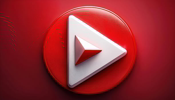 Red and white abstract play button on vivid background photo
