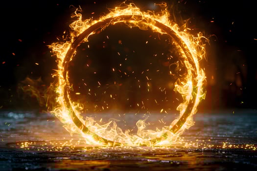 Fiery Ring of Flames on Water Surface Energy, Magic, and Illusion Concept photo