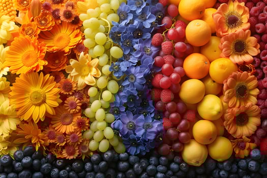 Vibrant Colorful Floral and Fruit Arrangement for Natural Decor photo