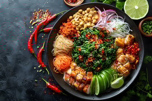 Vibrant Asian-Inspired Salad with Grilled Chicken and Fresh Vegetables for Culinary Delights photo