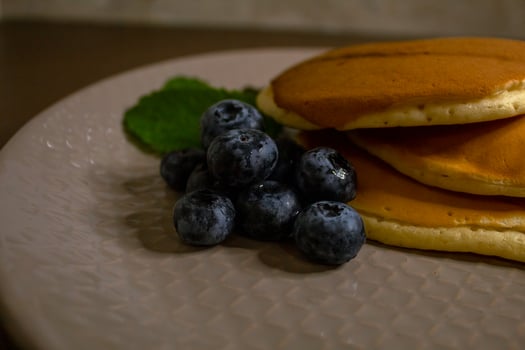 Blueberry and condensed milk pancakes are the best solution for breakfast photo
