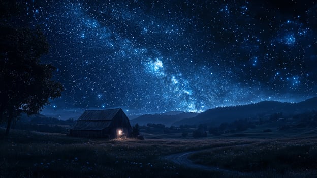Serene Night Starry Sky Rustic Barn Peaceful Landscape photo