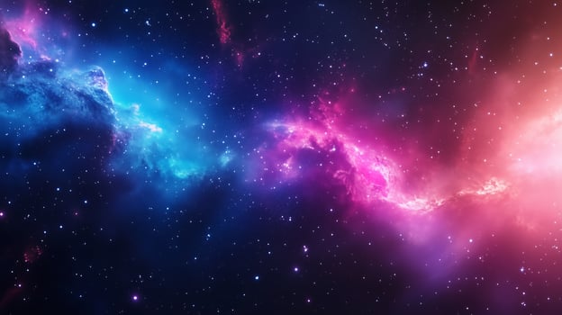 Vibrant cosmic landscape showcasing nebulae and starlit sky filled with swirling clouds and bright celestial bodies photo
