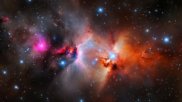 Bright nebula in deep space showcasing colorful gas and star formations photo