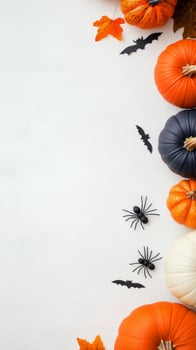 Colorful pumpkins and Halloween decorations arranged for festive celebration preparation photo
