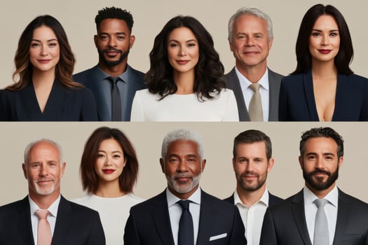 Diverse group of professionals demonstrating confidence and style in studio setting photo