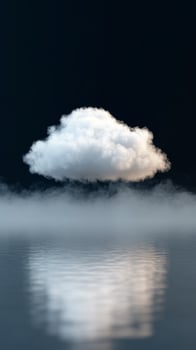 Cloud hovering above calm water with mist in serene atmosphere photo