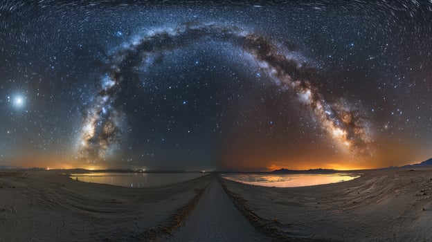 Majestic Milky Way Galaxy over Desert Landscape at Night photo