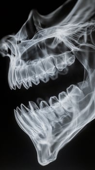 Detailed view of human skull demonstrating jaw structure in X ray imaging photo