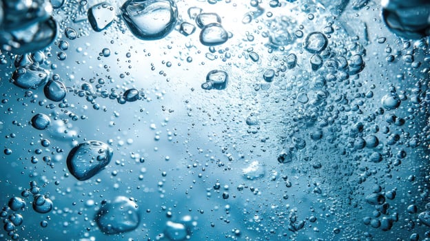 Water bubbles on a blue background photo