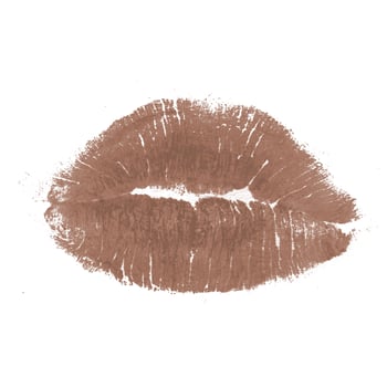 Lip print in a neutral brown shade on a white background showcasing a subtle and elegant beauty expression photo