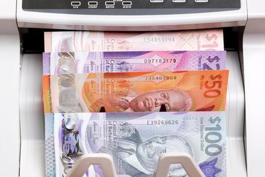 Barbadian dollar in the counting machine photo