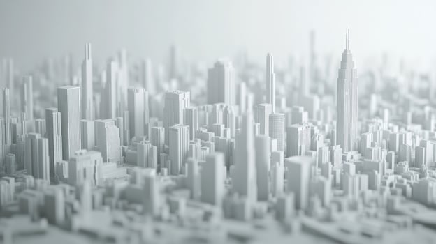 3d rendering of a city with tall buildings photo