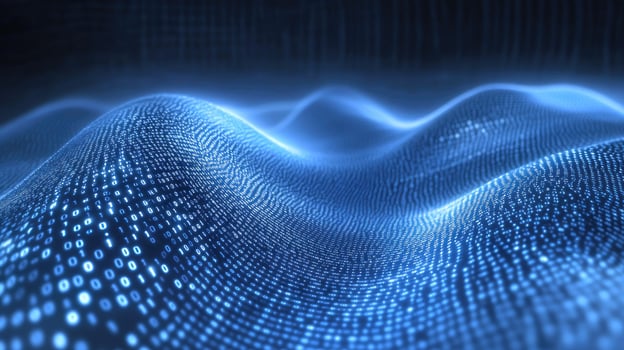 A wave of blue dots on a dark background photo