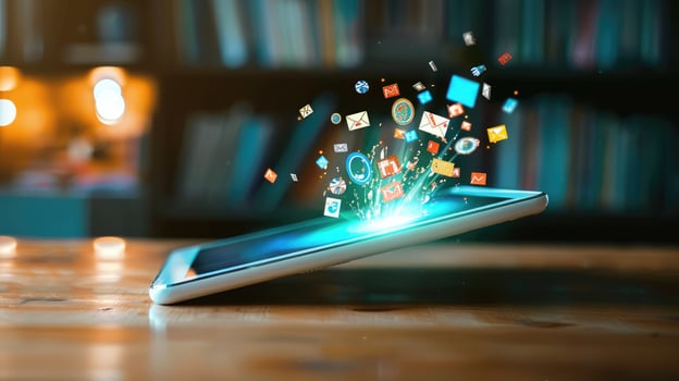 Digital tablet with floating educational icons photo