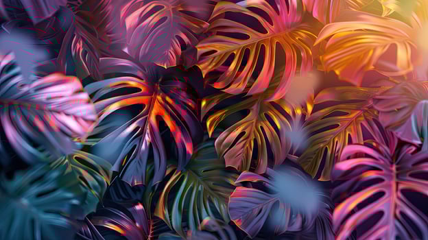 Tropical plants, colorful leaves, and a bright light photo
