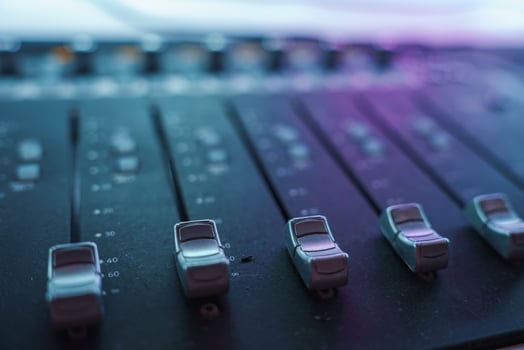 Close Up of Audio Mixing Console with Faders in Los Angeles Studio photo