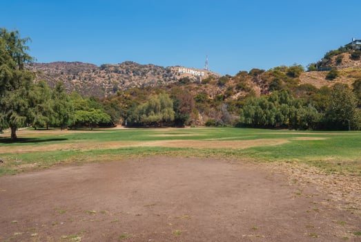 Hollywood Sign on Los Angeles Hills with Clear Blue Sky photo
