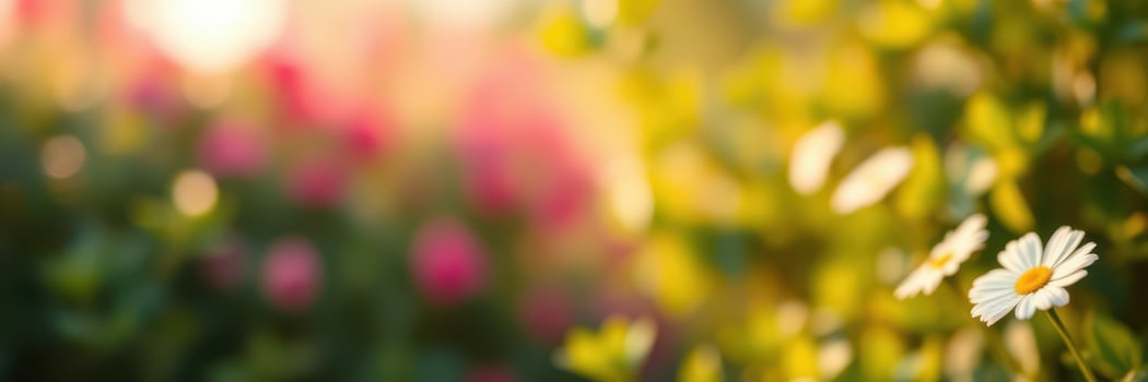 Bright white daisy blooming in a lush garden during golden hour showcasing vibrant flowers and natural beauty photo