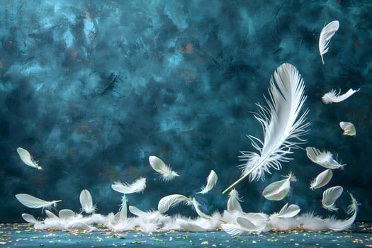Elegant White Feathers on Turquoise for Calm and Tranquil Decor Design photo