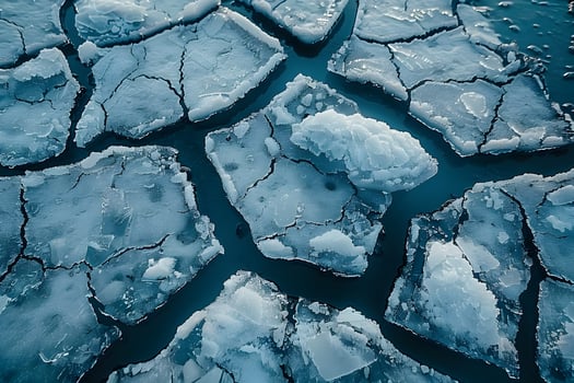 Aerial View of Cracked Ice Floating on Tranquil Arctic Water - Nature's Frozen Art photo