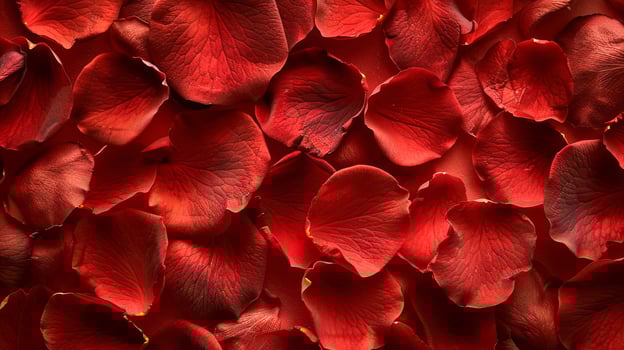 Vibrant and Lush Red Rose Petals Background Love and Passion Theme. Concept for Romance, Elegance, Floral Aesthetics, Valentine's Day celebration. Banner. Greeting card. Copy space photo