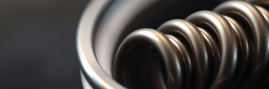 Metal coil springs arranged in a circular fashion, showcasing reflection and depth photo