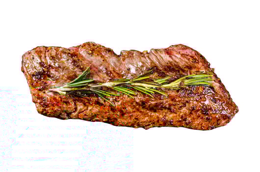 Grilled skirt, machete steak Isolated on white background. Top view. photo