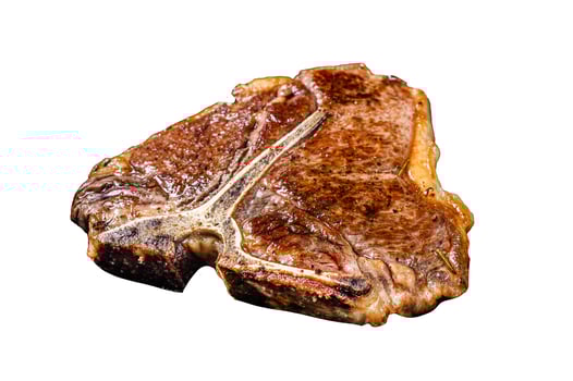 BBQ Grilled t-bone beef meat Steak with herbs Isolated on white background, top view. photo
